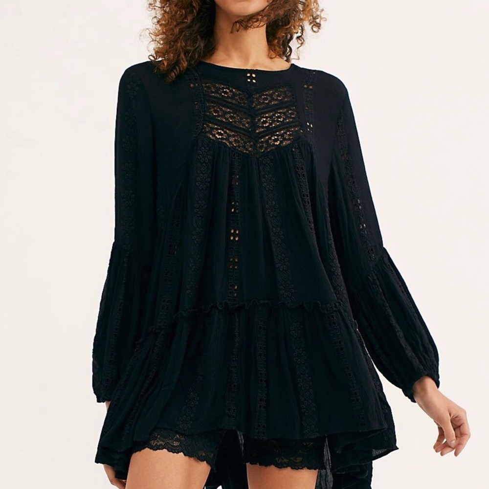🔴SOLD🔴Free People Black Embroidered Lace Tunic - Picture 4 of 7